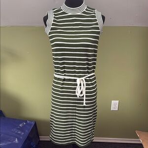 Striped Green and White Sleeveless Dress